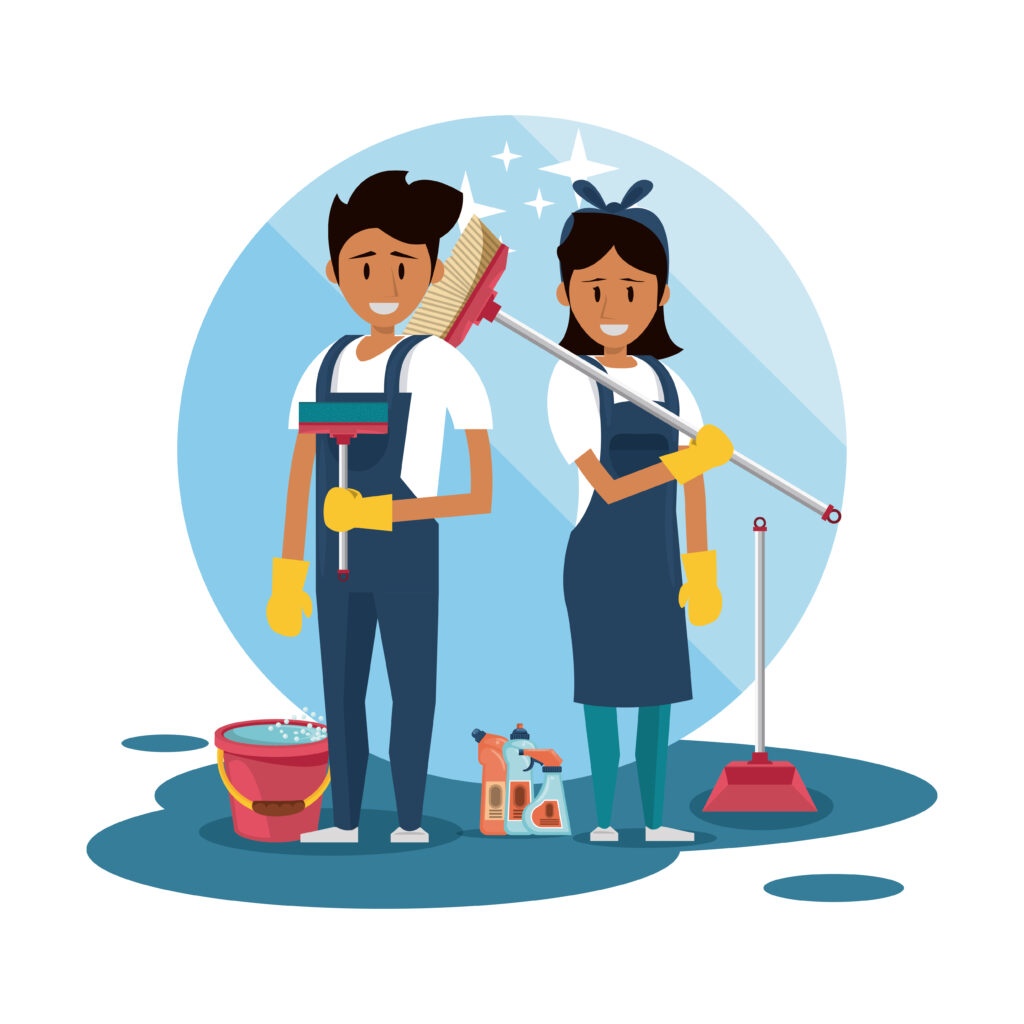 Cleaners with cleaning products housekeeping service